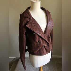 Cropped Genuine Leather Moto Jacket